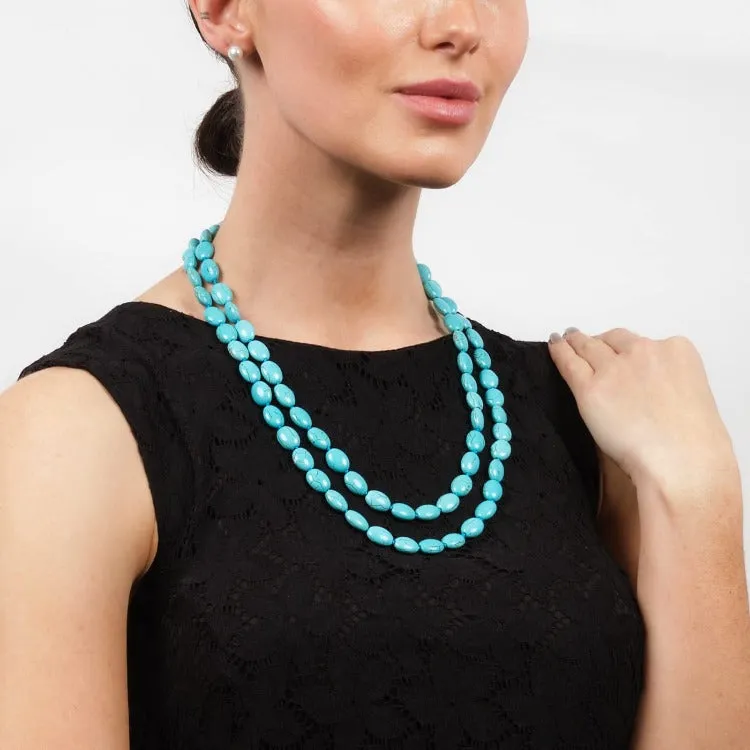 Womens Blue Turquoise Gemstone Necklace 120cm Long Sweater Chain Necklace