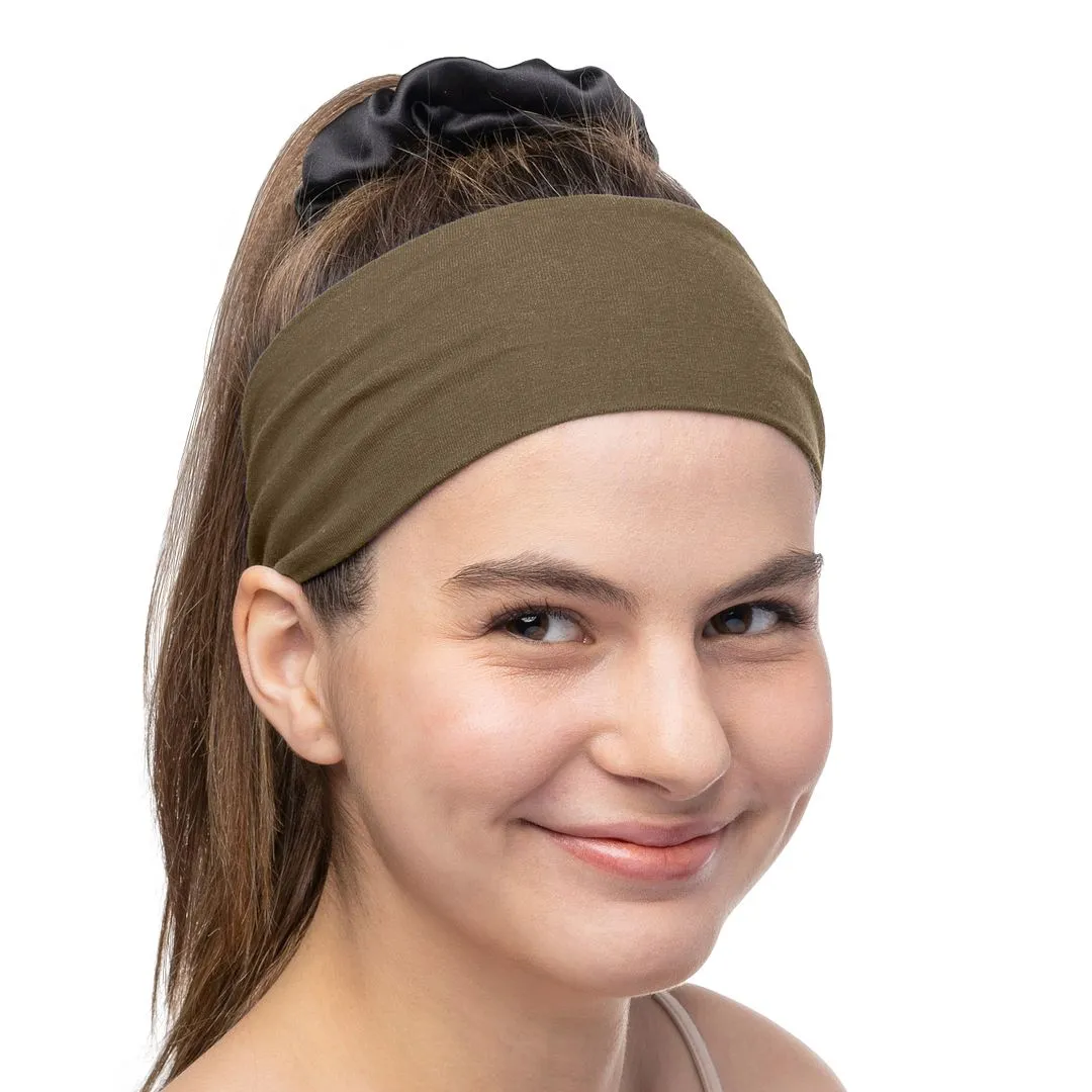 Women's Headbands Cotton Jersey 3" Wide Yoga Fitness Fashion Made in the USA Mocha