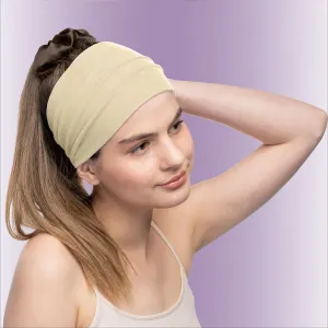 Women's Headbands Cotton Jersey 5" Wide Yoga Fitness Fashion Made in the USA Cream
