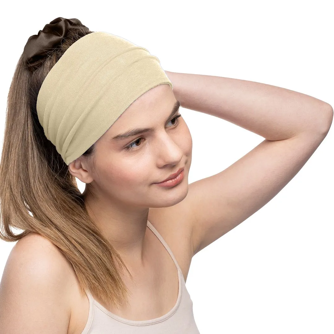 Women's Headbands Cotton Jersey 5" Wide Yoga Fitness Fashion Made in the USA Cream
