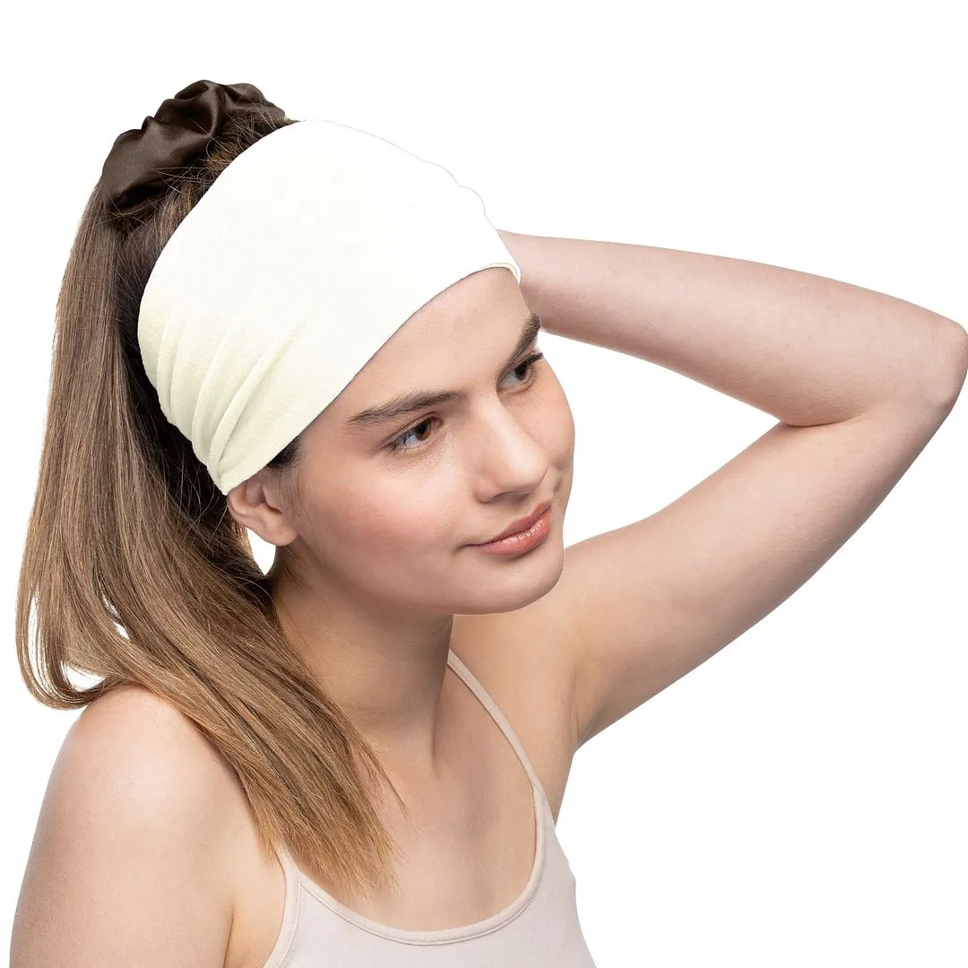 Women's Headbands Cotton Jersey 5" Wide Yoga Fitness Fashion Made in the USA Ivory