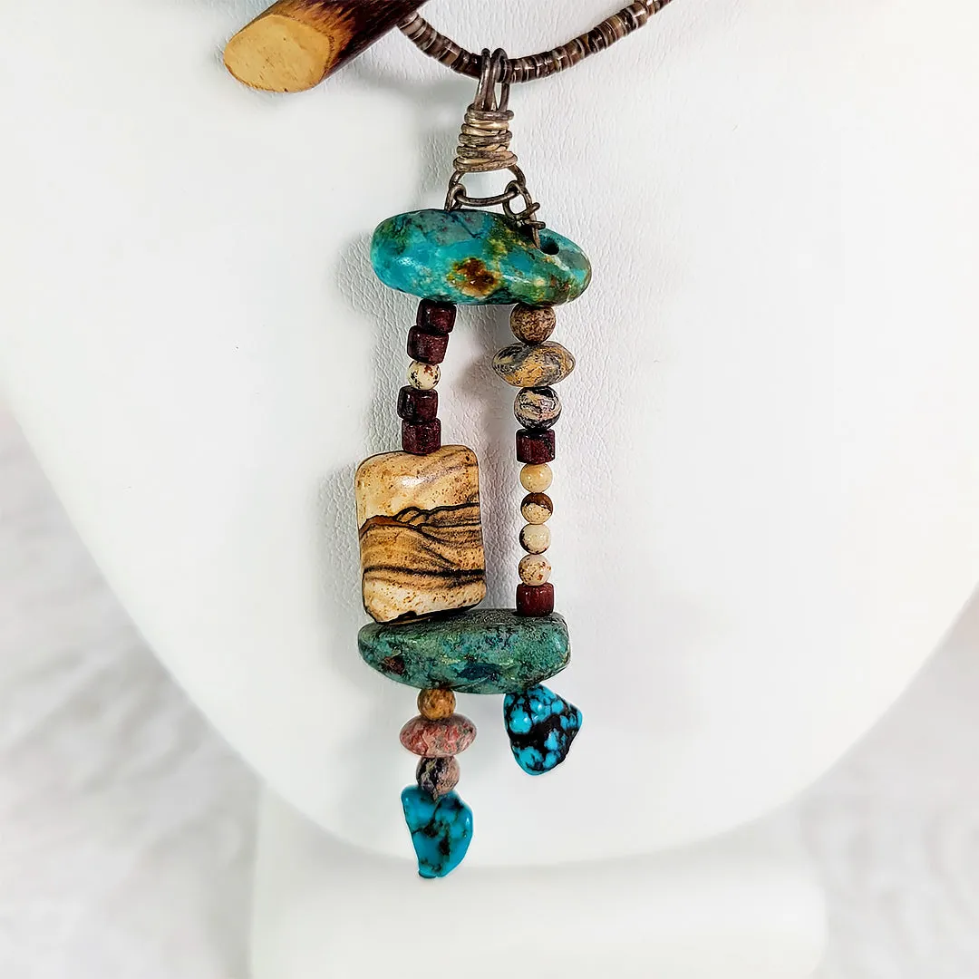 Wood Shell, Turquoise & Jasper - Pure Arizona Turquoise