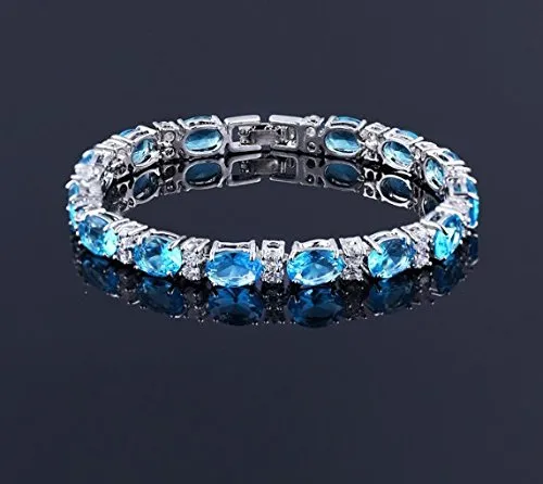 Yellow Chimes Bracelet for Women and Girls Turquoise Blue Crystal Bracelets for Women | Silver Toned Oval Shaped Crystal Bracelet for Girls | Birthday Gift For girls and women Anniversary Gift for Wife