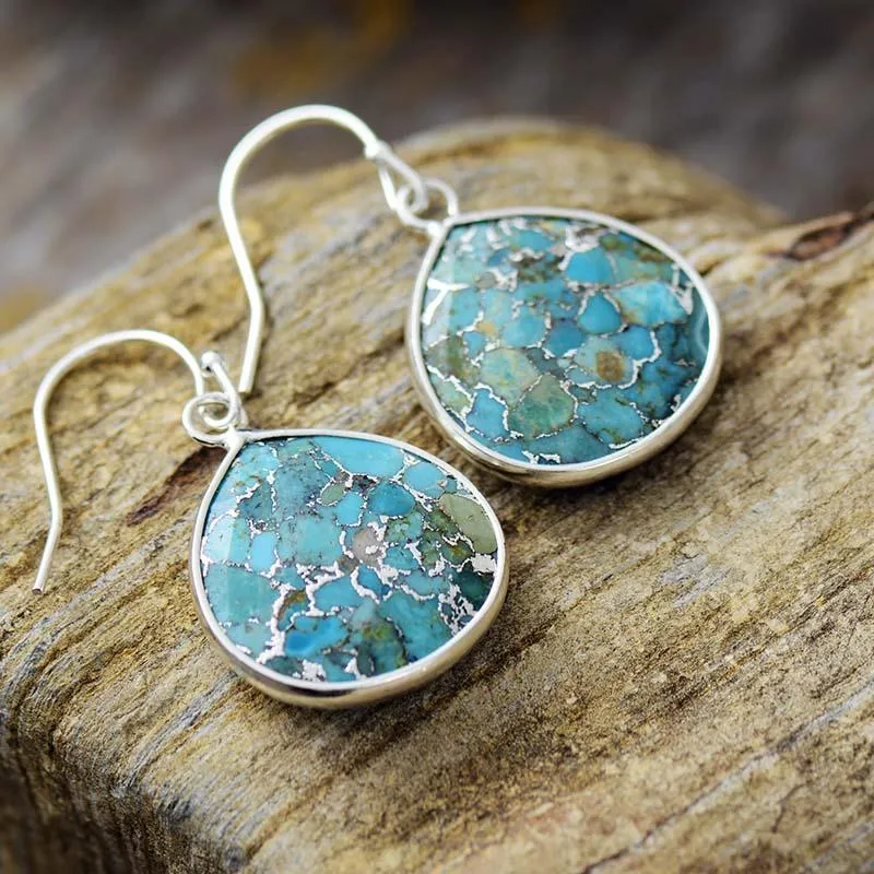 Yibirmanha Turquoise Silver Drop Earrings