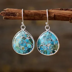 Yibirmanha Turquoise Silver Drop Earrings