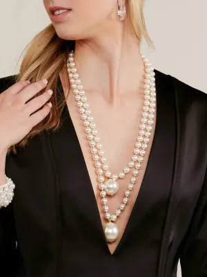 Zenzii N2876 Double Pearl Long Necklace Jewelry
