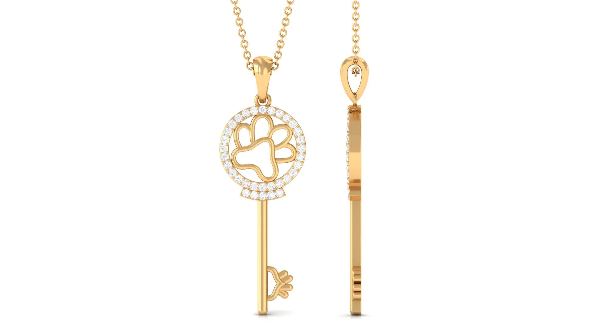 Zircon Dog Paw Key Pendant Necklace