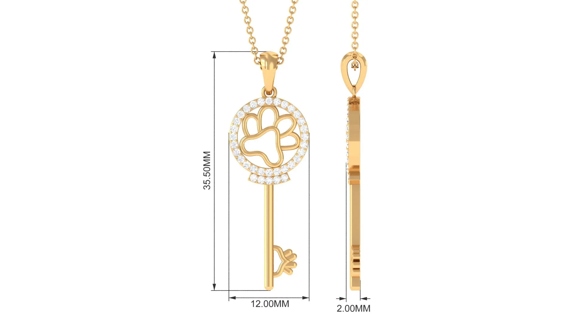 Zircon Dog Paw Key Pendant Necklace