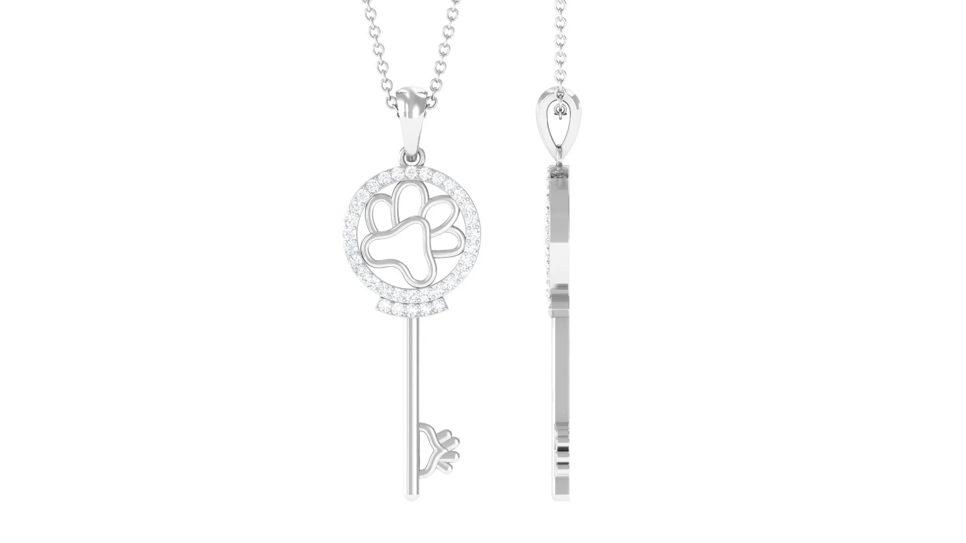 Zircon Dog Paw Key Pendant Necklace