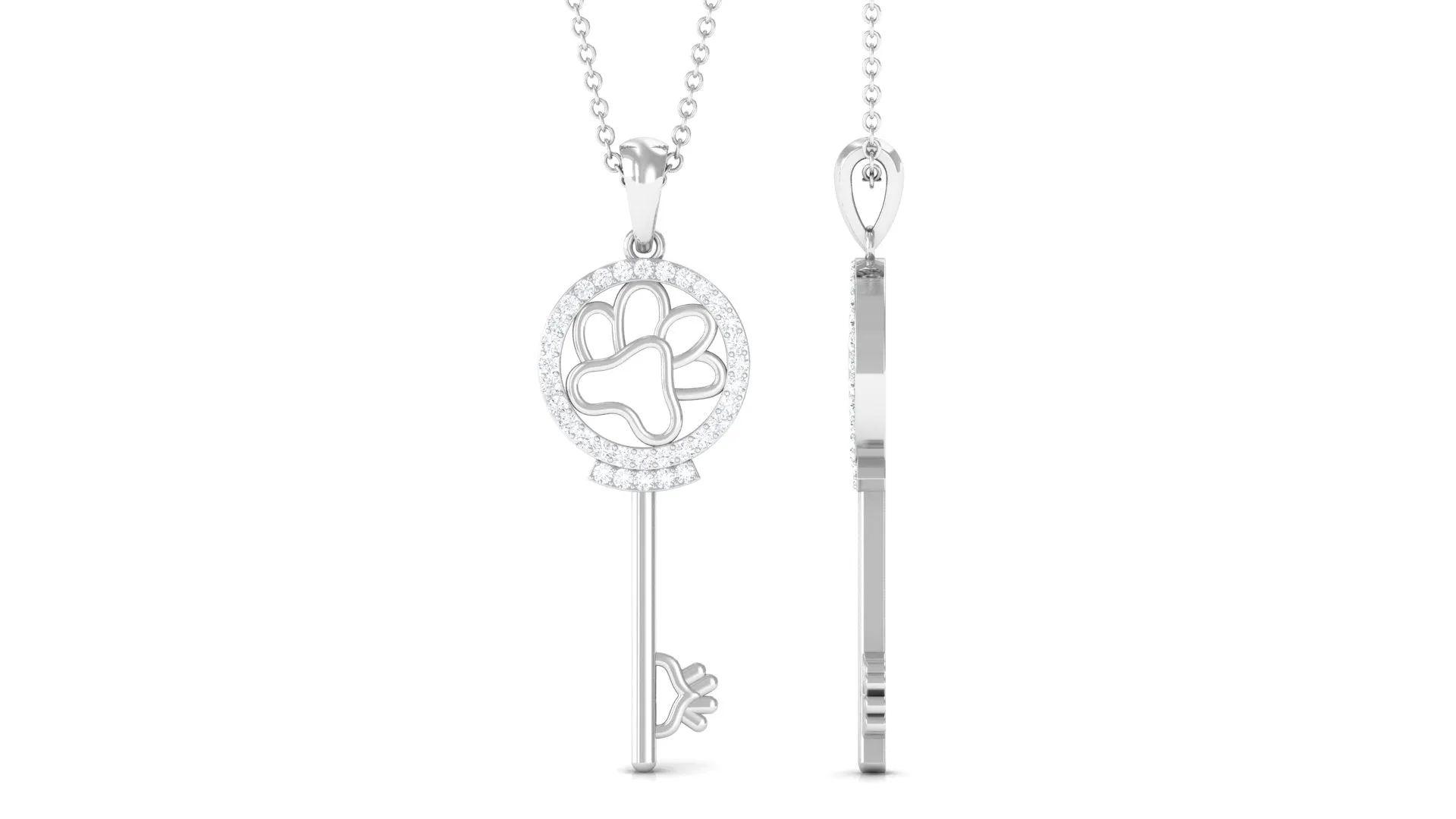 Zircon Dog Paw Key Pendant Necklace