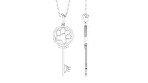 Zircon Dog Paw Key Pendant Necklace