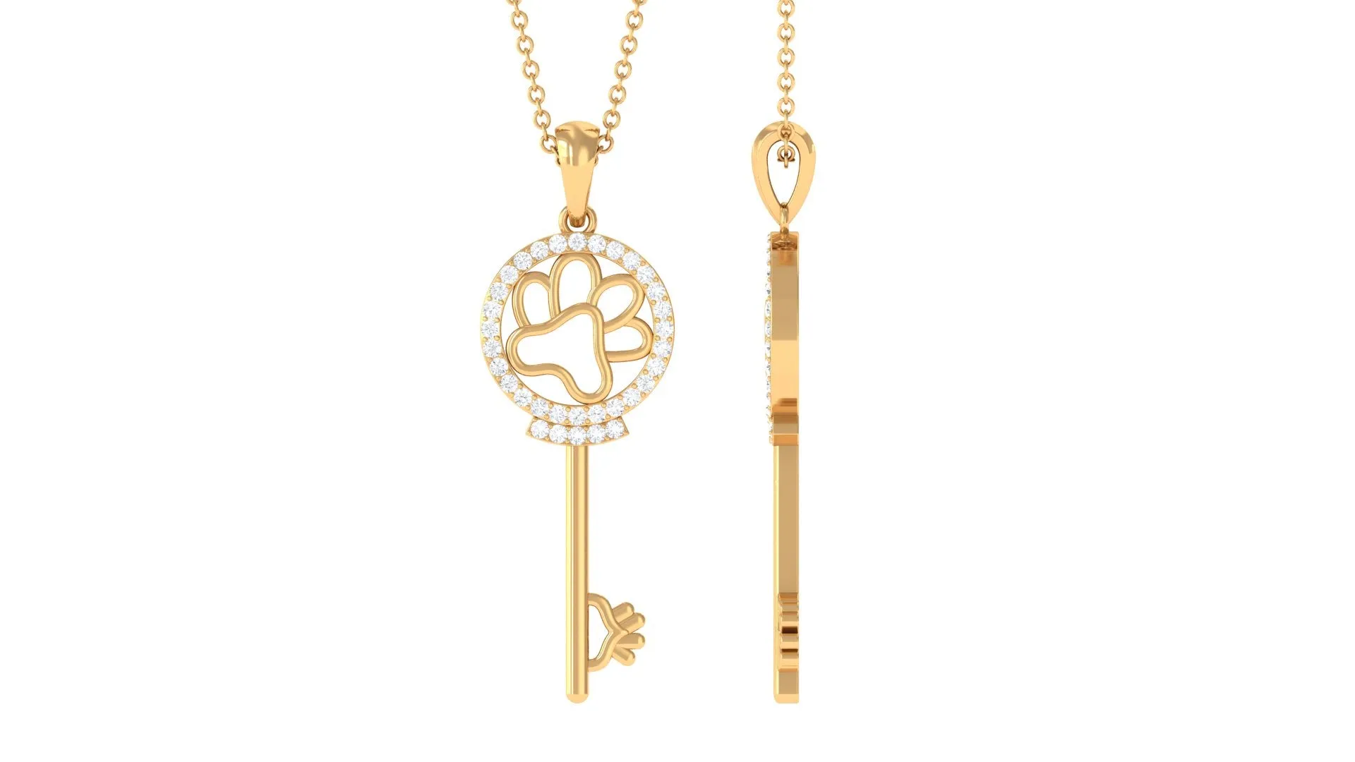Zircon Dog Paw Key Pendant Necklace